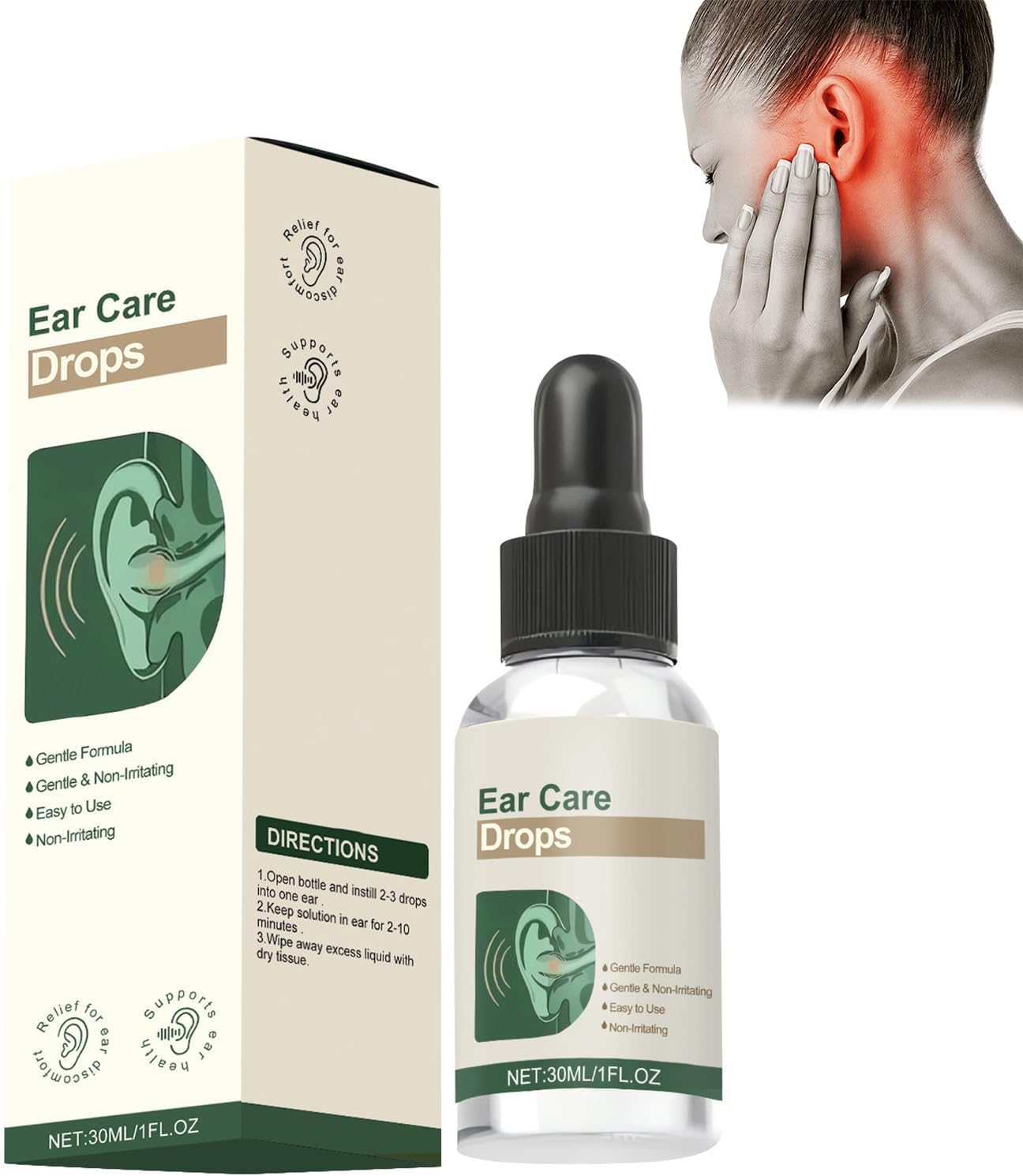 Ear Care Drops Plant-Based Formula Tinnitus Relief Buzzing Ears Swimmers Ear Earwax Removal Non-Irritating Gentle Formula Suitable for