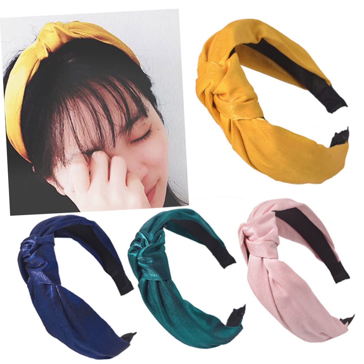 Horquilla 5 piezas Diadema for mujer Satén Cabello Scrunchies Cintas for la cabeza de satén for mujer Mujer Rayas anchas Nudo Turbante Diademas Mujer Nudo Diadema Bufanda Sombrero Diadema ancha Mujer
