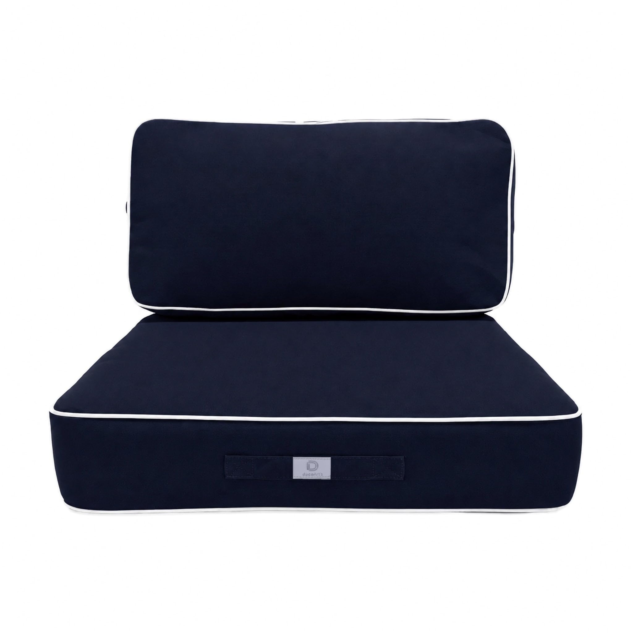Cuscini da Esterno Impermeabili 60x60 cm Spessore 12 cm - Set Seduta e Schienale per Poltrona Larga da Giardino - Imbottitura Inclusa, Sfoderabili, Anti UV, Profilo Cordonato - Blu Marino