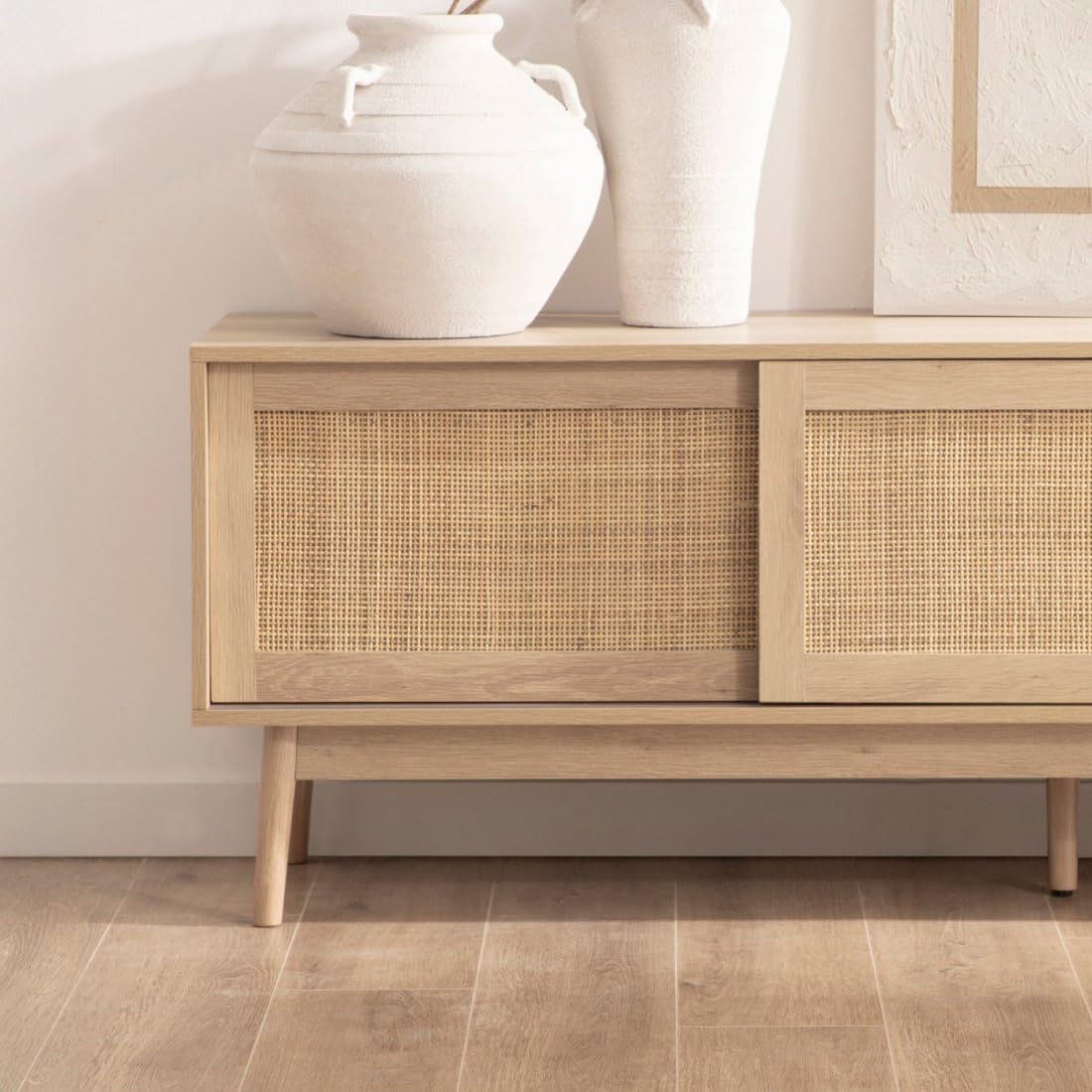 KLAST Mueble TV PB, melamina, ratán Natural Color Natural 56 cm x 180 cm
