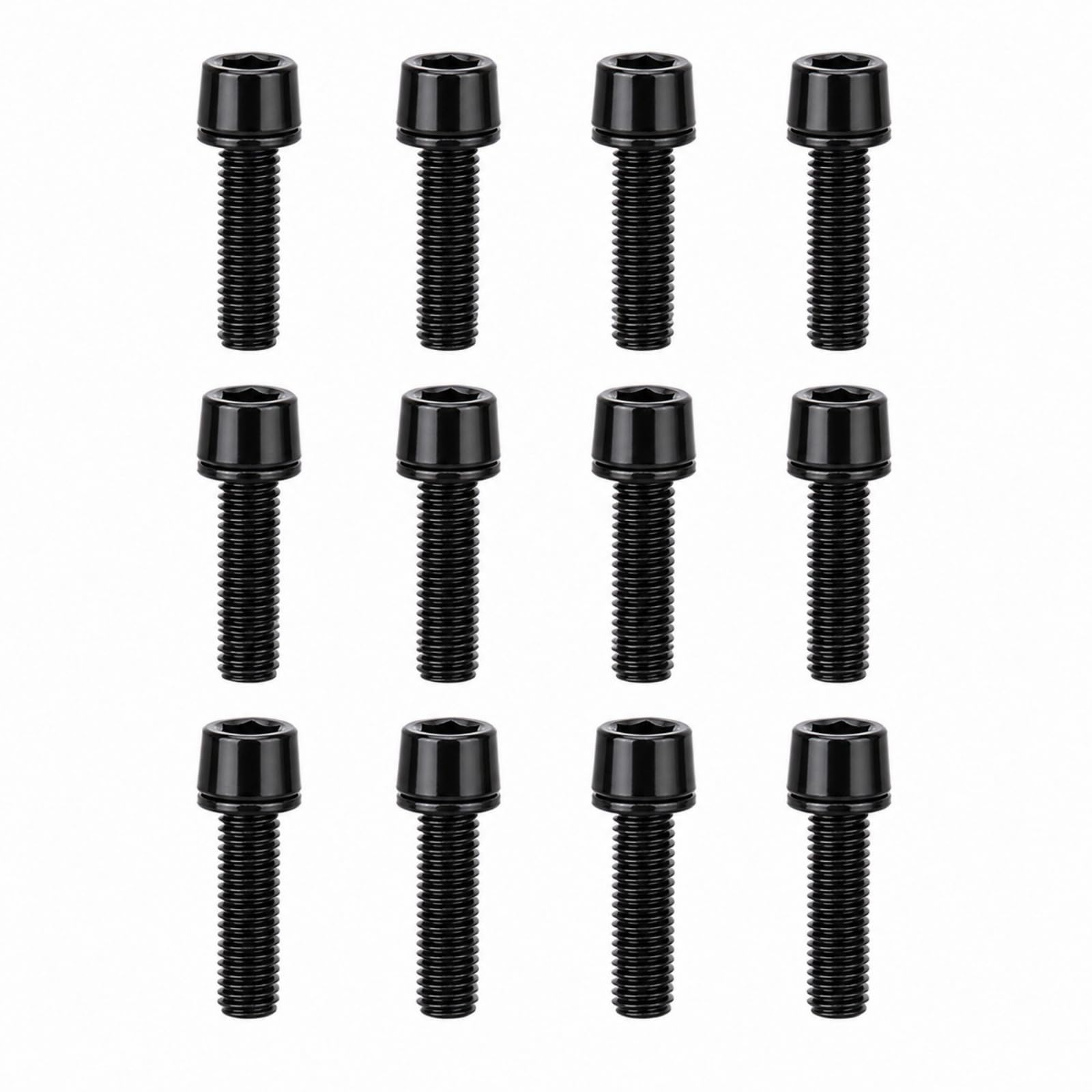 12 Pcs M5x20mm Bicycle Stem Bolts, Stainless Steel Bike Stem Screws with Washers, Black Bike Disc Brake Caliper Bolts for Road & Mountain Bikes