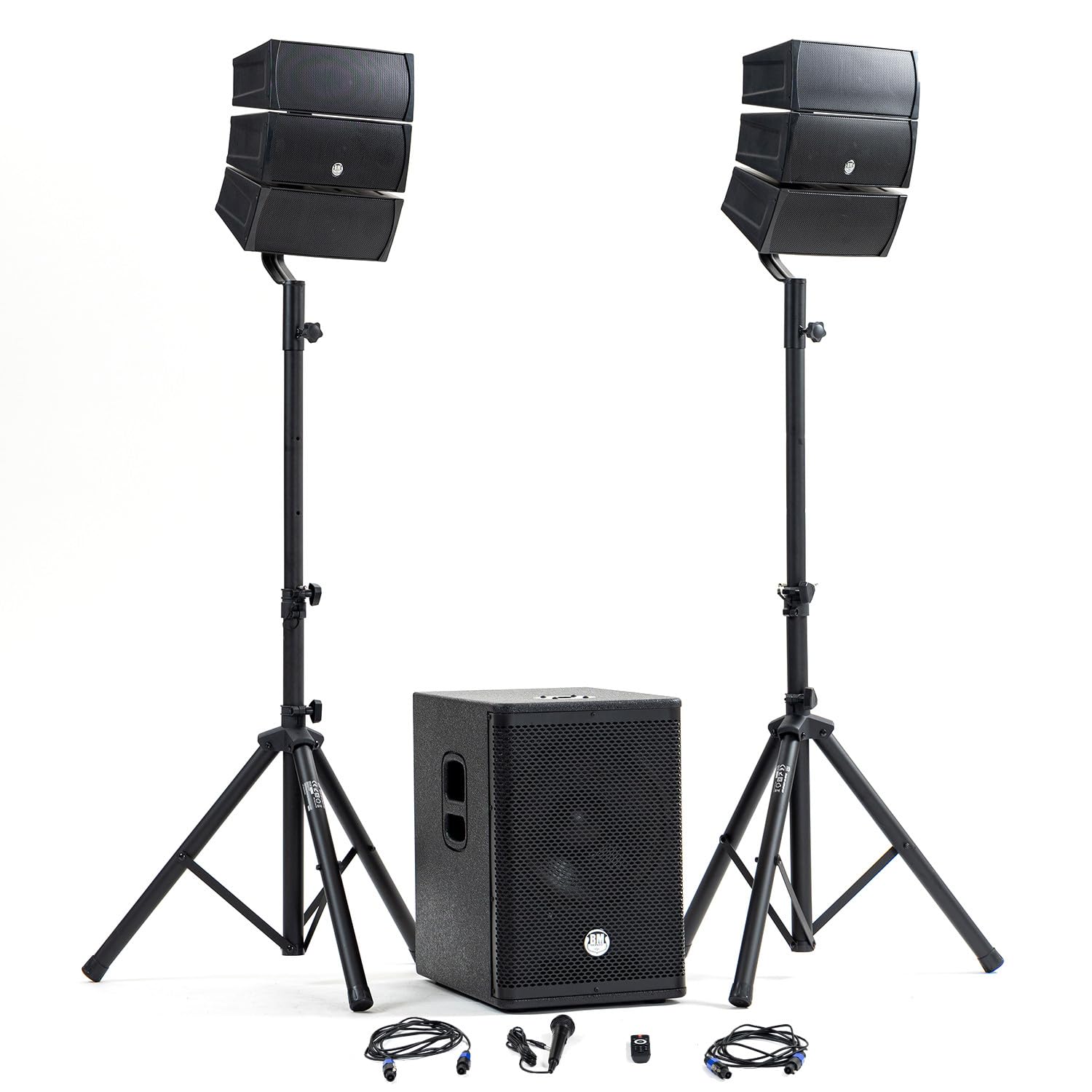 Pack Sono DJ Complet BM Bmsonic BMS-12-ARRAY-BT, 1000W, Enceintes Satellites, Caisson 31cm USB/Bluetooth, Supports Câbles