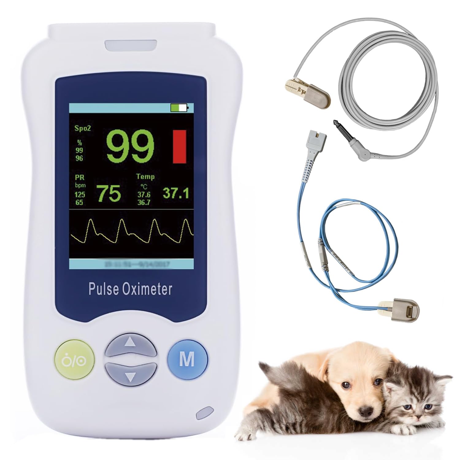 Pulsossimetro Veterinario, Ossimetro Veterinario Portatile, Monitoraggio SpO2 E Frequenza Cardiaca, Con Sensore Orecchio / Lingua E Sonda Di Temperatura, Display Da 2,4 Pollici, Per Gatti, Cani