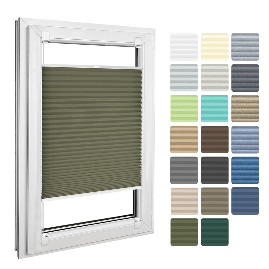 Home-Vision Premium Plissee Faltrollo zum Kleben Olive B70cm x H120cm