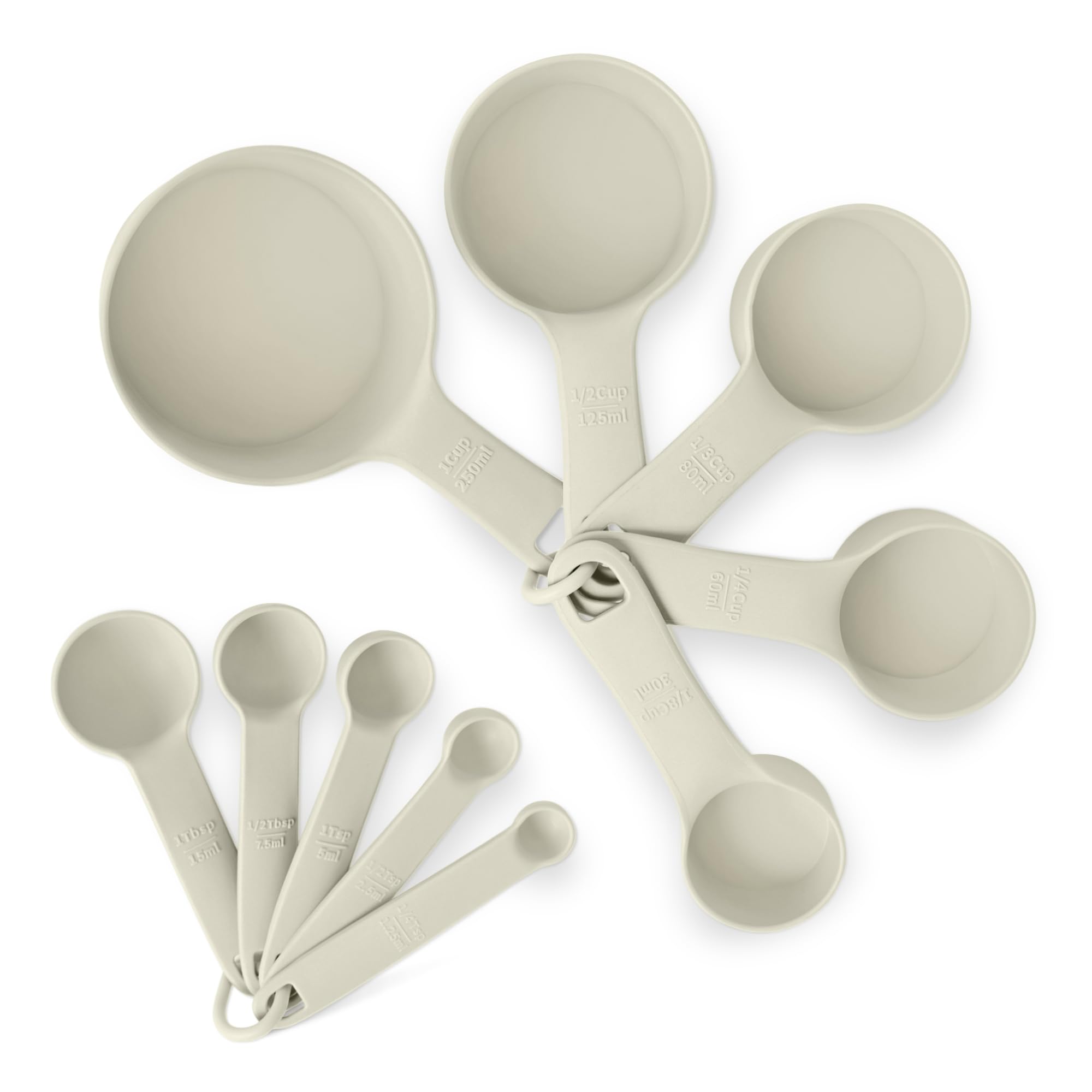 Amazon Basics Measuring Cups and Spoons, 10-Piece Set, Dishwasher-Safe, Linen Gray