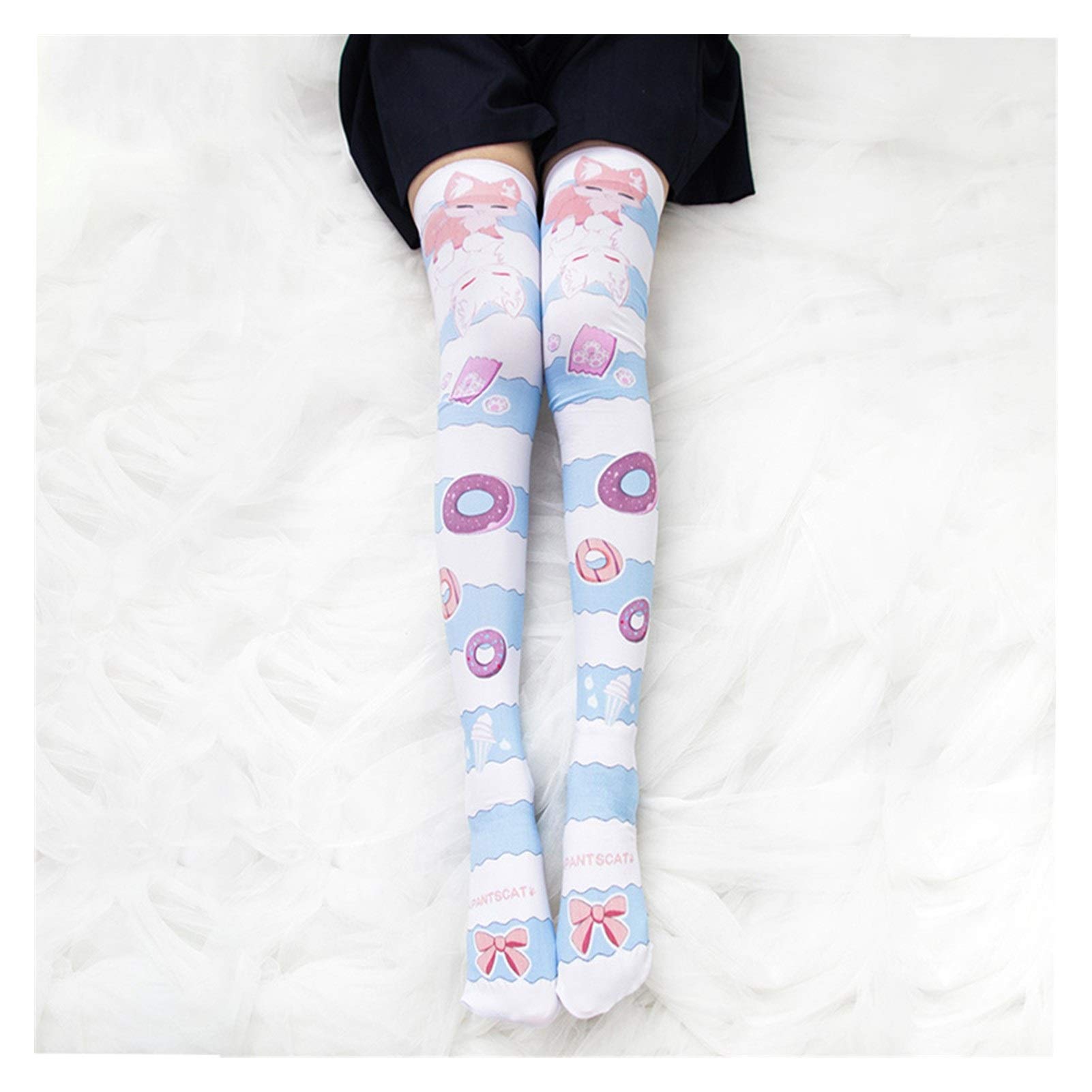 Kleine Donut ursprüngliche rosa Streifen Lolita Bogen Strümpfe blau Druckstrümpfe Warm (Color : Pink)
