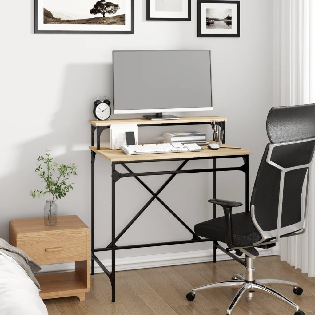 Scrivania in metallo per ufficio,Scrivania vintage industriale per studio,Postazione di lavoro per camera da letto e soggiorno,Scrivania Rovere Sonoma 80x50x90 cm Legno Multistrato e Ferro