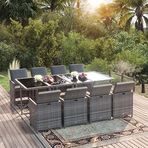 Woonisher Set Comedor jardín 9 pzas y Cojines ratán sintético Gris Sofá para Muebles de balcón