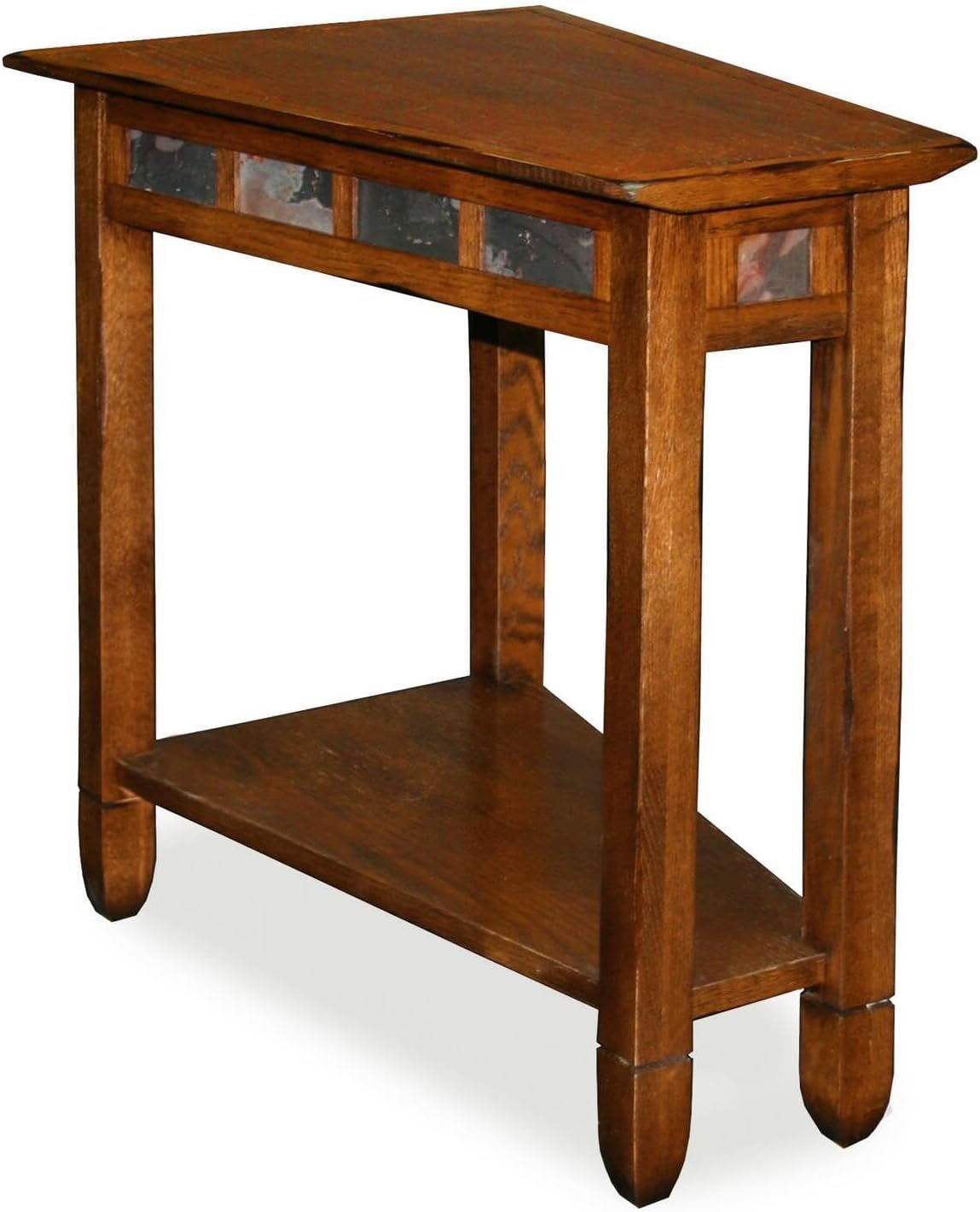 HomeStock Rustic Recliner Side Table with Accents & Shelf - Living Room End Table Rustic Oak