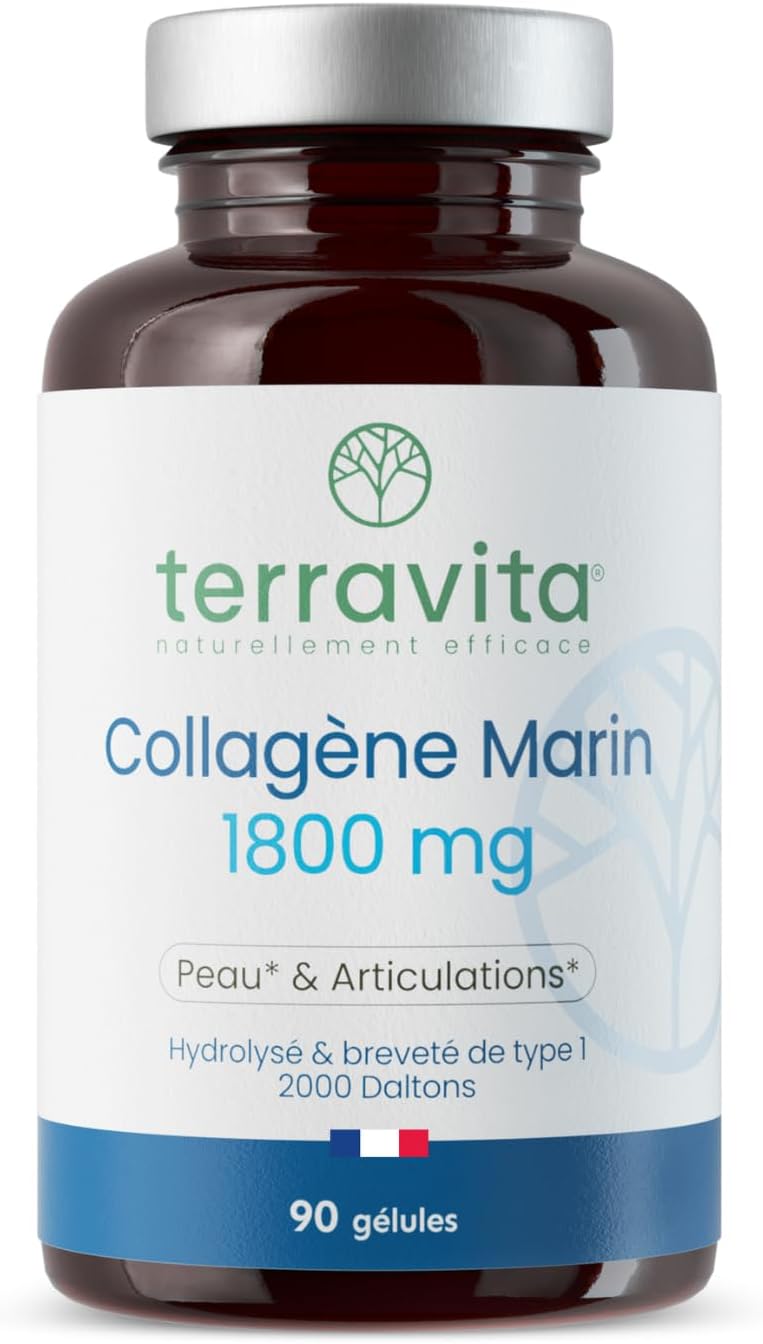 Peptan + Vit C Marine Collagen | Strong Dosage 1800 mg | 90 Capsules without Taste or Odour | Pure Collagen Peptides | Soft Joints, Smooth and Hydrated Skin | 100% French Spine | Terravita
