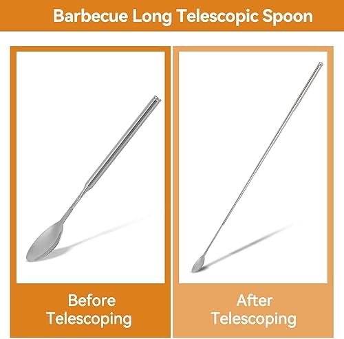 Miniatura 3 de 2 cucharas de cocina, cuchara telescópica de acero inoxidable de 24.4in de largo, cuchara extensible, cuchara para revolver estirable para