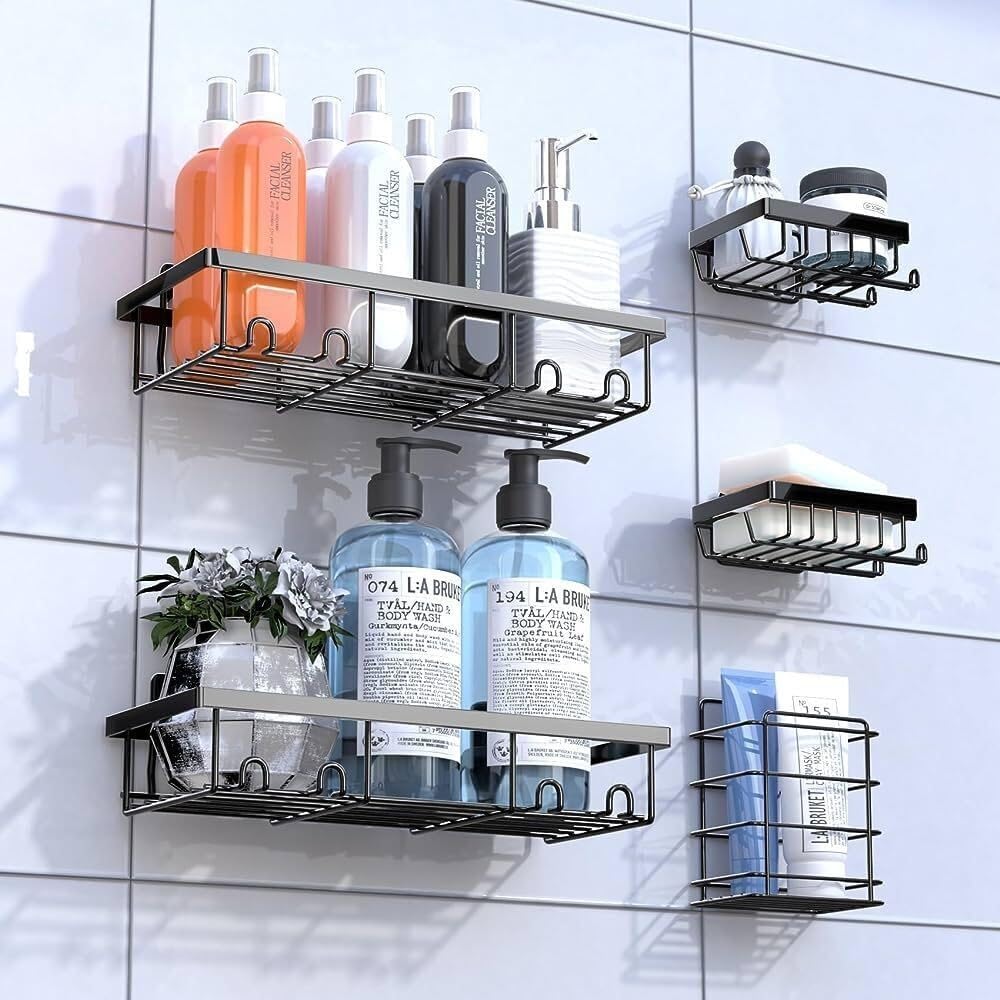5-Pack Adhesive Shower Caddy Organizer Rust-Resistant Wall Mounted Shelf for Bathroom Kitchen Storage No Drill Easy Stick Shower