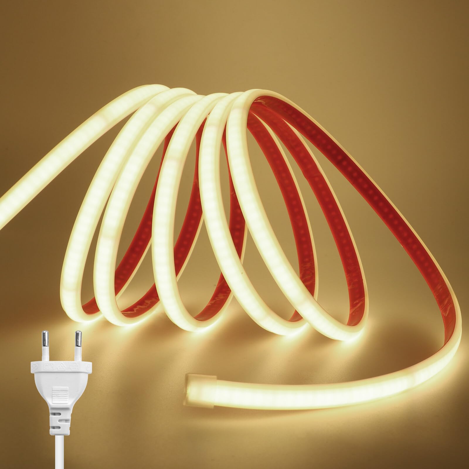 KISUFU Tiras LED de Neón 220v, Tira LED Luz COB IP65 Impermeable, Cada Corte de 10cm, Sin fuente de alimentación Luces LED Strip light Para Interior Exterior Armarios de Cocina Escalera Escaparate.