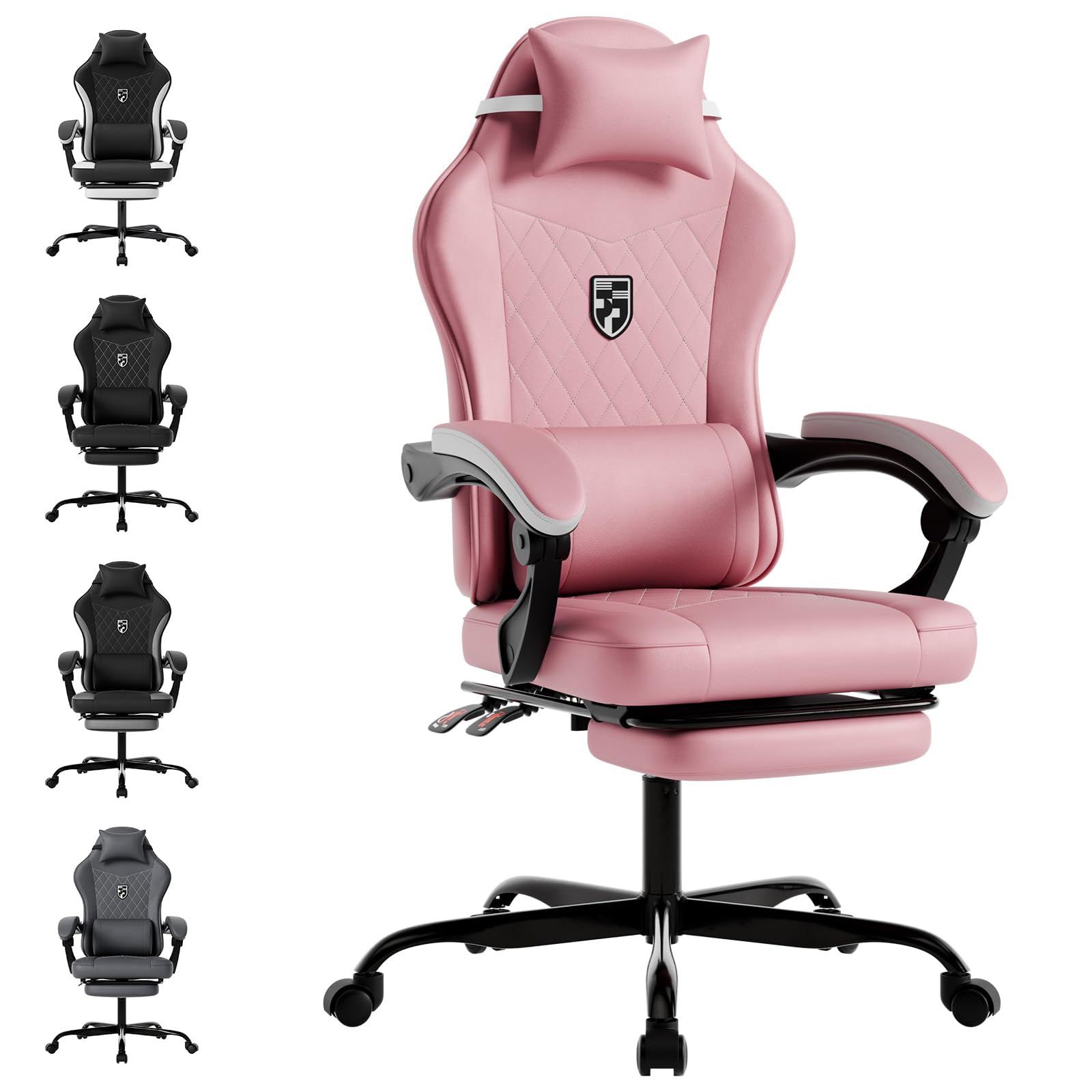 SUKIDA Ergonomic Gaming Chair with Recline & Massage Function, High Back Computer Office Chair with Adjustable Footrest & Headrest, Comfortable & Stylish Gamer Chair, Game Chair for Adults (Pink) - Pink