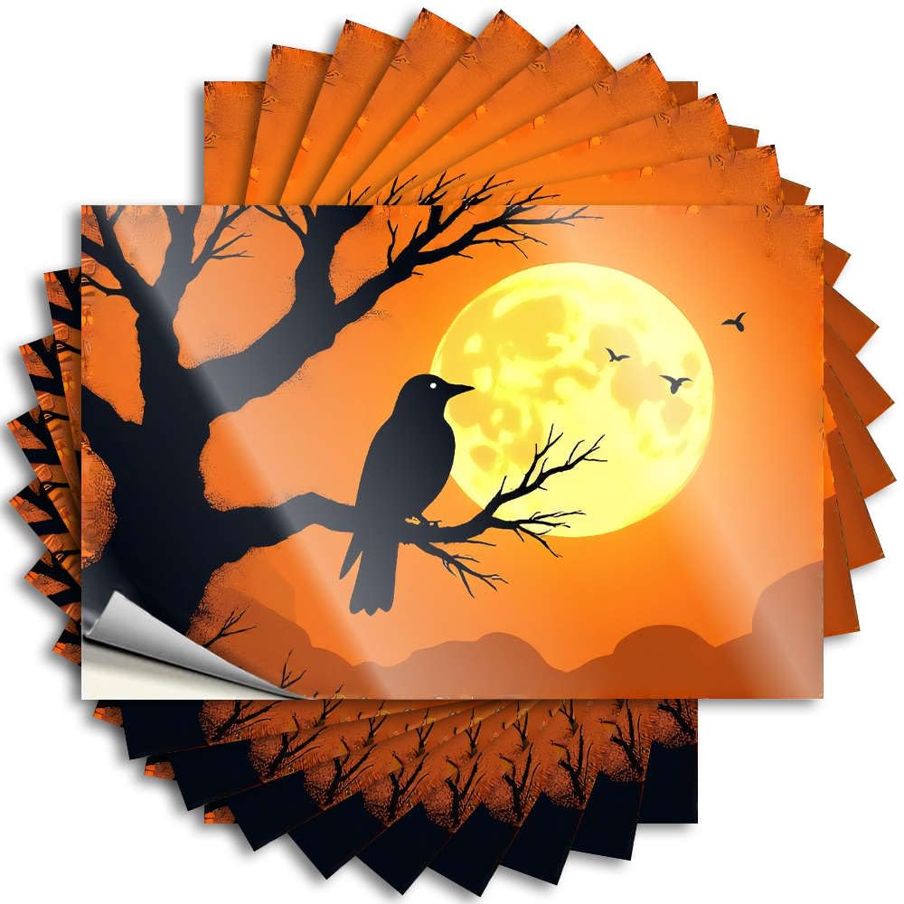 Funny Sticker Inspirational, Darts Garage A Crow Perches On A Branch Under A Full Moon. | Cute(12X18CM)