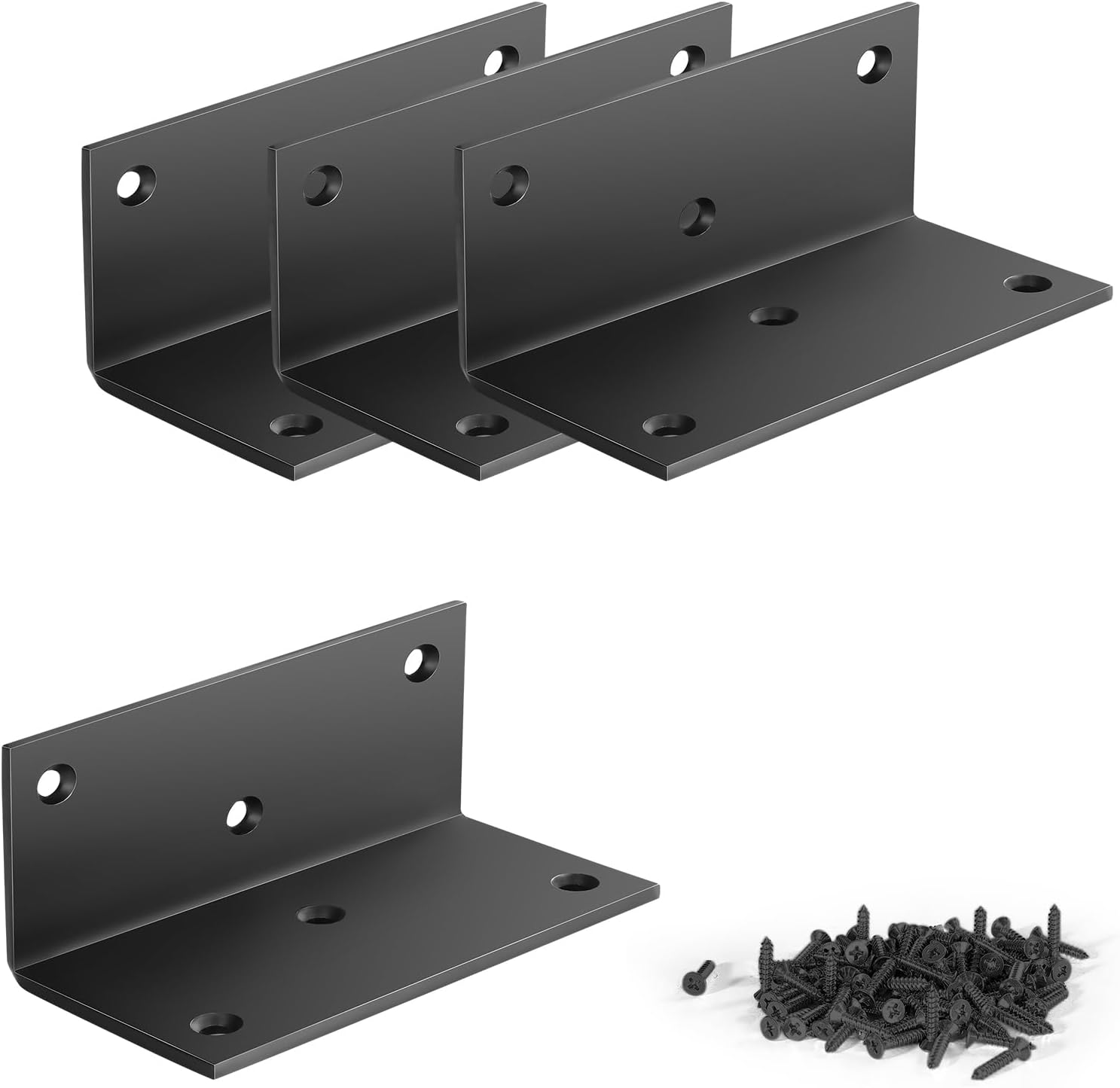 4 PCS Iron 4 Inch L Right Angle Bracket with Screws, 4" x 2" x 2" Metal Joint Bracket 90 Degree Corner Brace for Wood Bookshelf Furniture Cabinet, Thickness 3 mm Heavy Duty Black Brackets