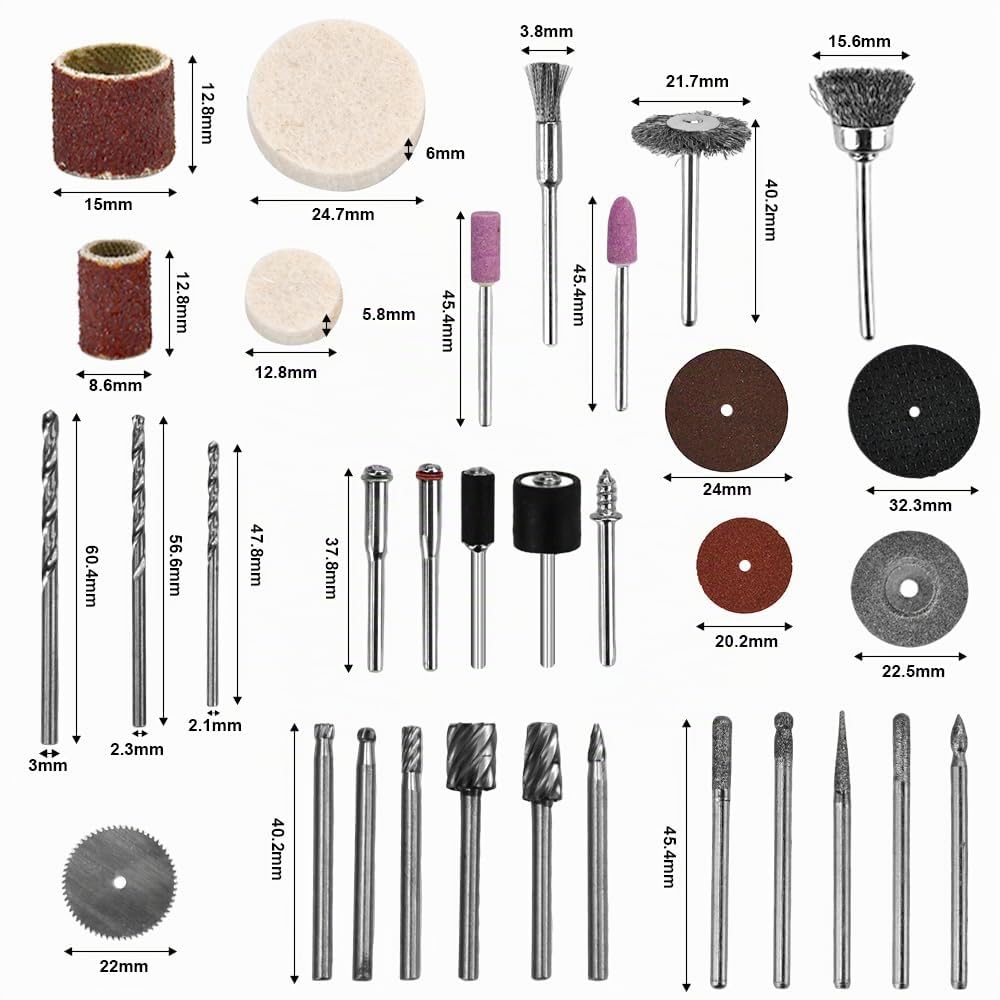 141 Pcs Outil Rotatif Multifonction, Accessoire pour Mini Meuleuse/Perceuse, Outil Rotatif Multi Usage avec Boîte, Inclut Fraise, Disque, Meule, Brosse, pour Découpe Polissage Gravure Nettoyage