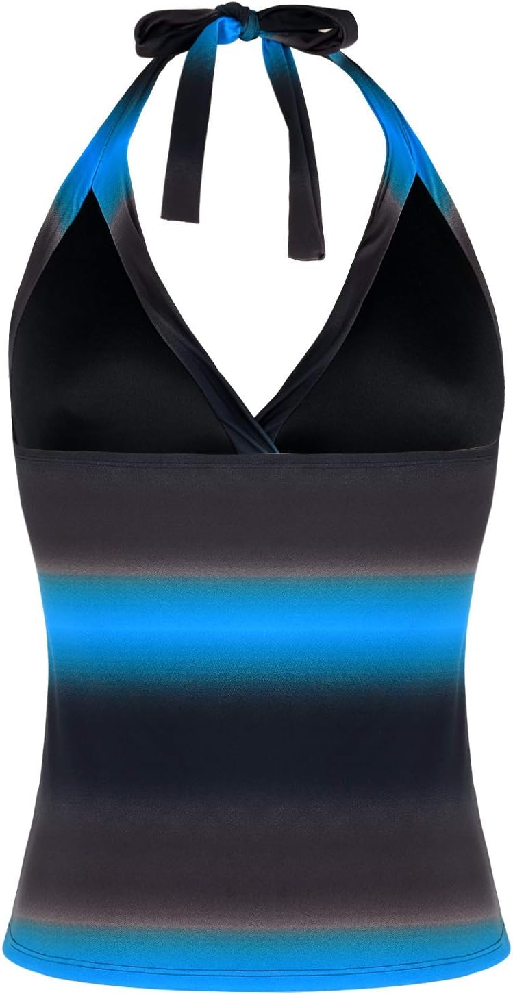 Mycoco Women's Halter Tankini Top V Neck Swimwear Top Front Shirred Bathing Suit Top