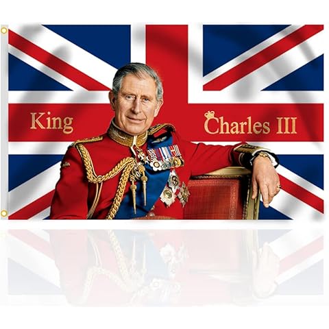 King Charles III Flag,100D Large 5ft x 3ft with Eyelets Union Jack Coronation Flags,God Save The King British Flag Great Britain Flag,Double Stitched Flag for New King Coronation Hanging Decor Cover