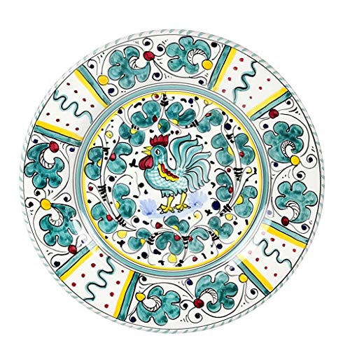 ORVIETO GREEN ROOSTER Salad Plate [GR0003] ~ Authentic hand painted in Deruta, Italy. Original design. Shipped from the USA with Certificate of Authenticity.