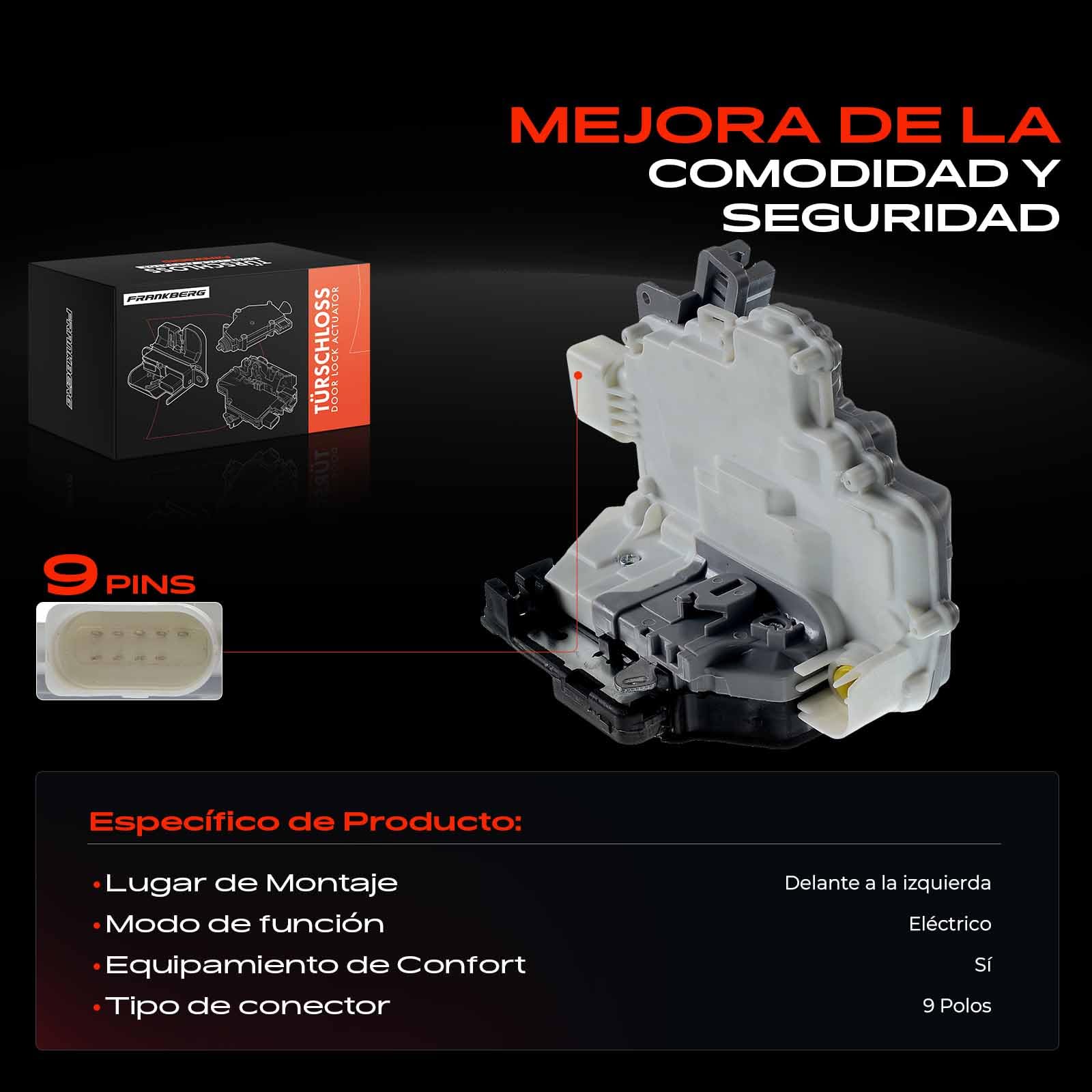 Frankberg 1x Cerradura de puerta Cierre centralizado Delantero Izquierda 9-Postes Compatible con Ibiza IV 2008-2018 P.a.s.s.a.t 2005-2012 T.i.g.u.a.n 2007-2018 Q7 2006-2015