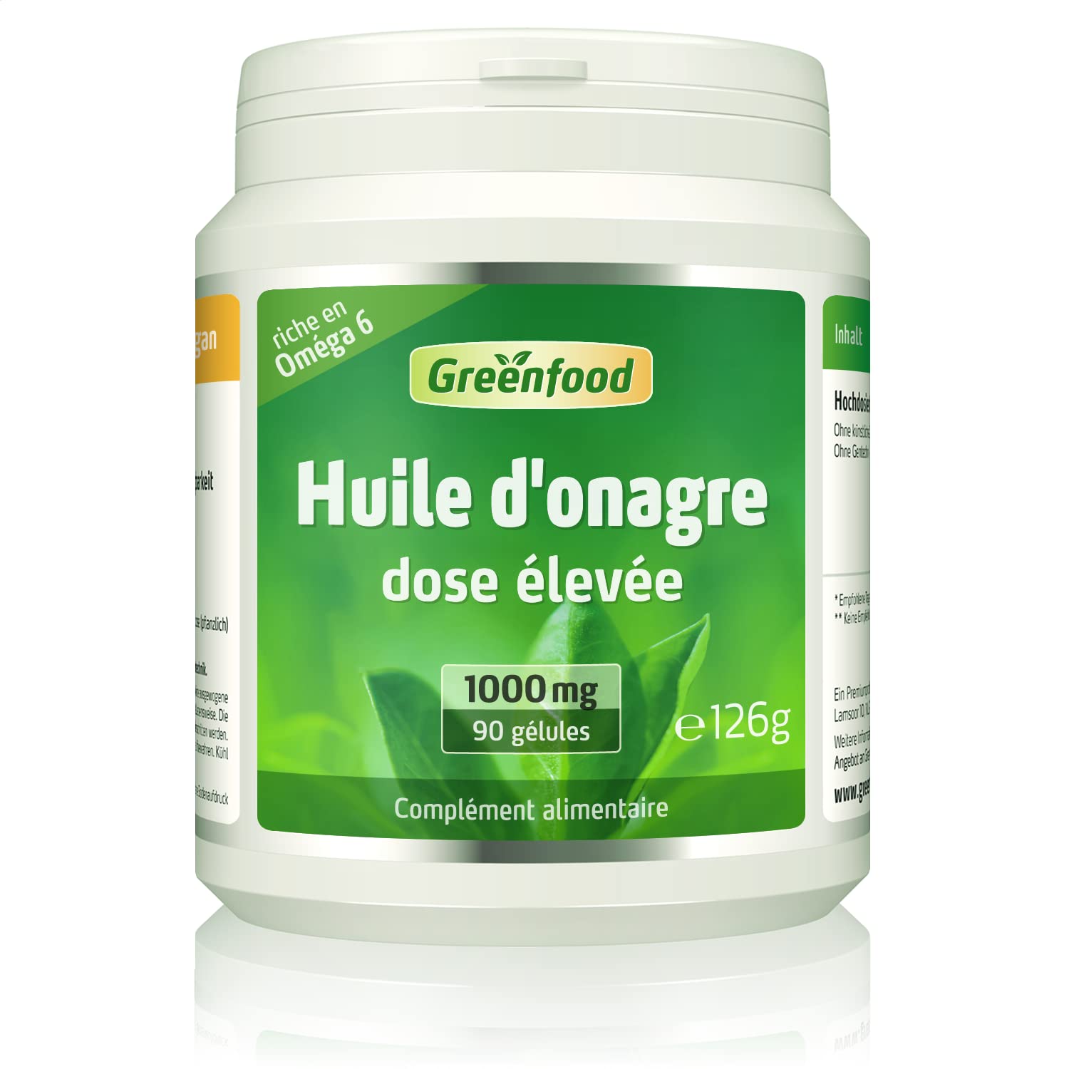 Greenfood Huile d'onagre, 1000 mg, dose élevée, 90 gélules - Sans additifs artificiels. Sans génie génétique.