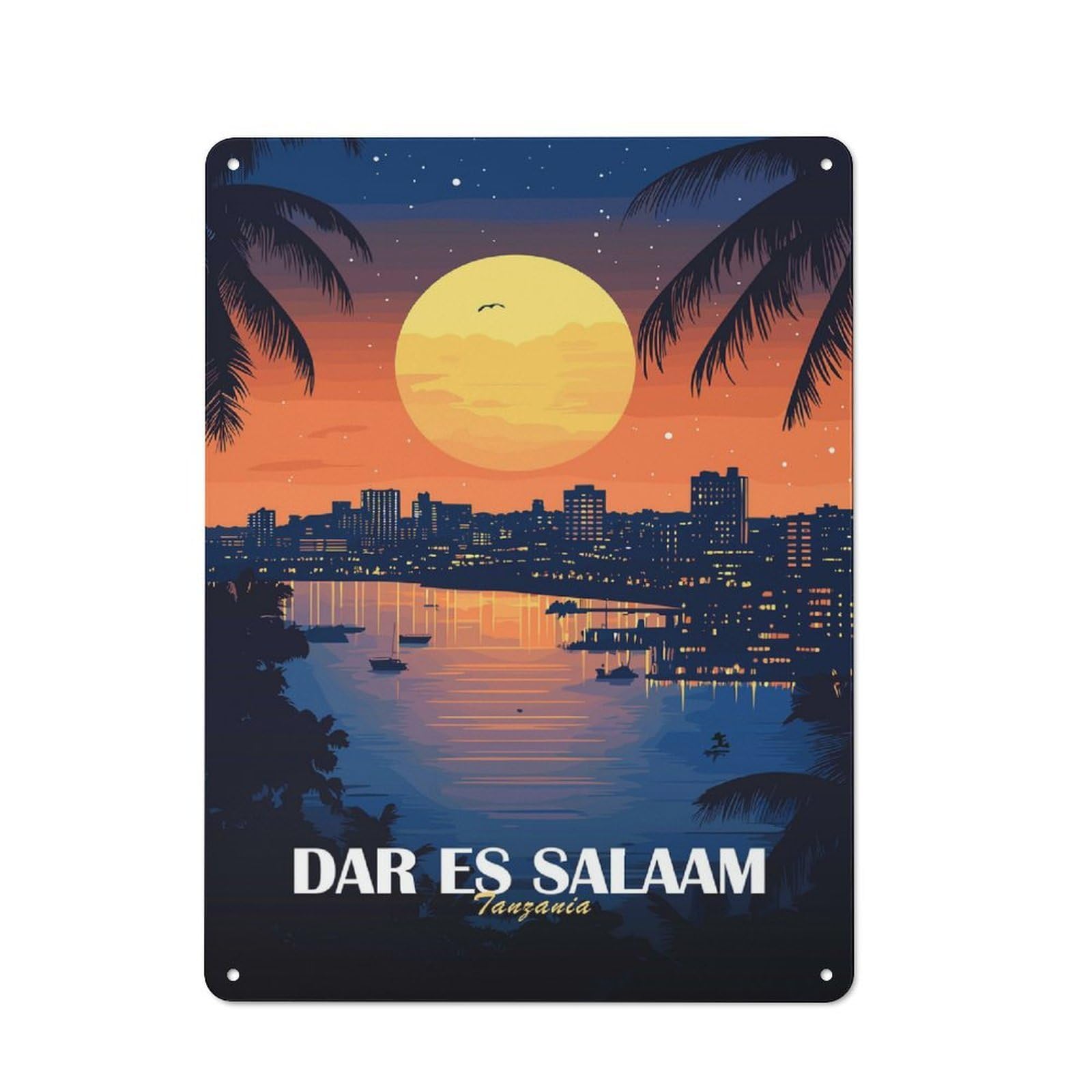 Junmoney Dar Es Salaam, Tanzania Cityscape Rustic Metal Plaque 40X30cm For Guest Room Or Hallway, A Decorative Metal Sign For Guest Rooms And Hallways