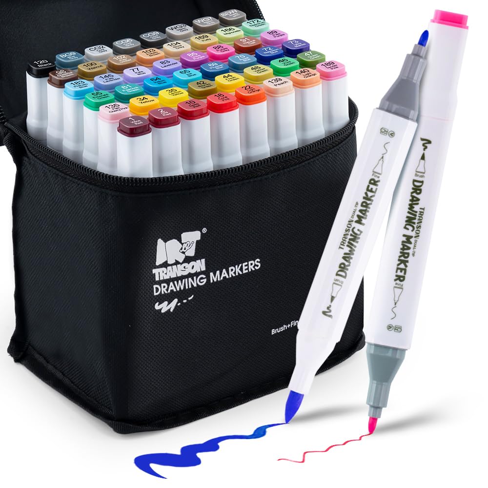 TRANSON Alcohol Markers 48 Colors Dual-Tip