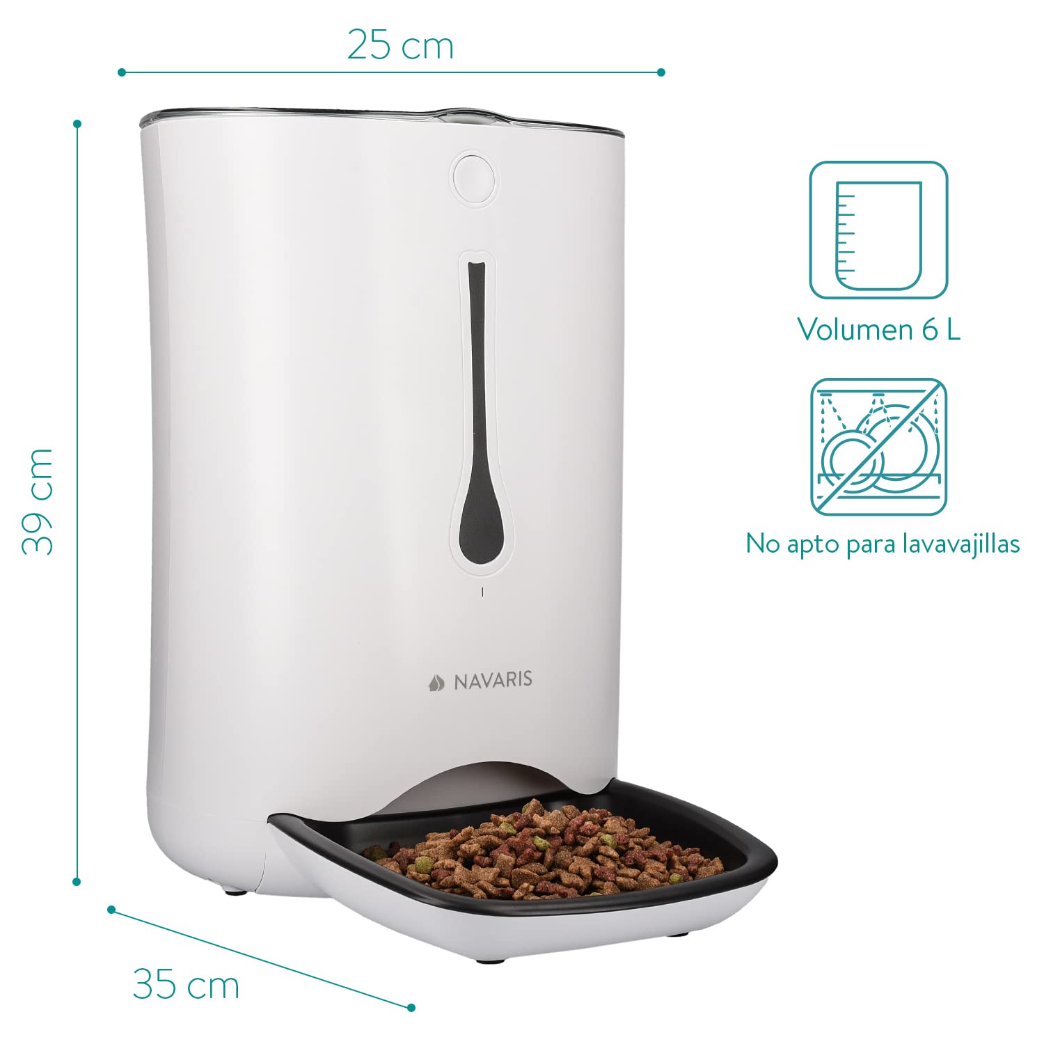 Navaris Dispensador de Comida automático con Temporizador - Comedero automático de 6L para 4 porciones de Comida diarias - para Perros y Gatos
