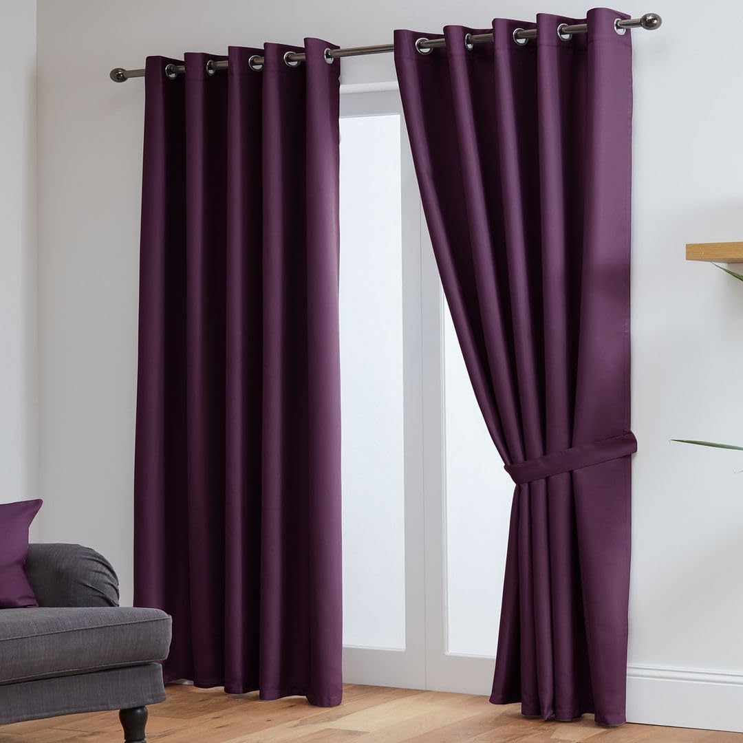 John Aird Blackout Curtains Thermal Energy Saving Eyelet Curtains for Bedroom & Living Room Including Tie Backs (Aubergine, W 52" x L 84" (2 Panels) — image 1