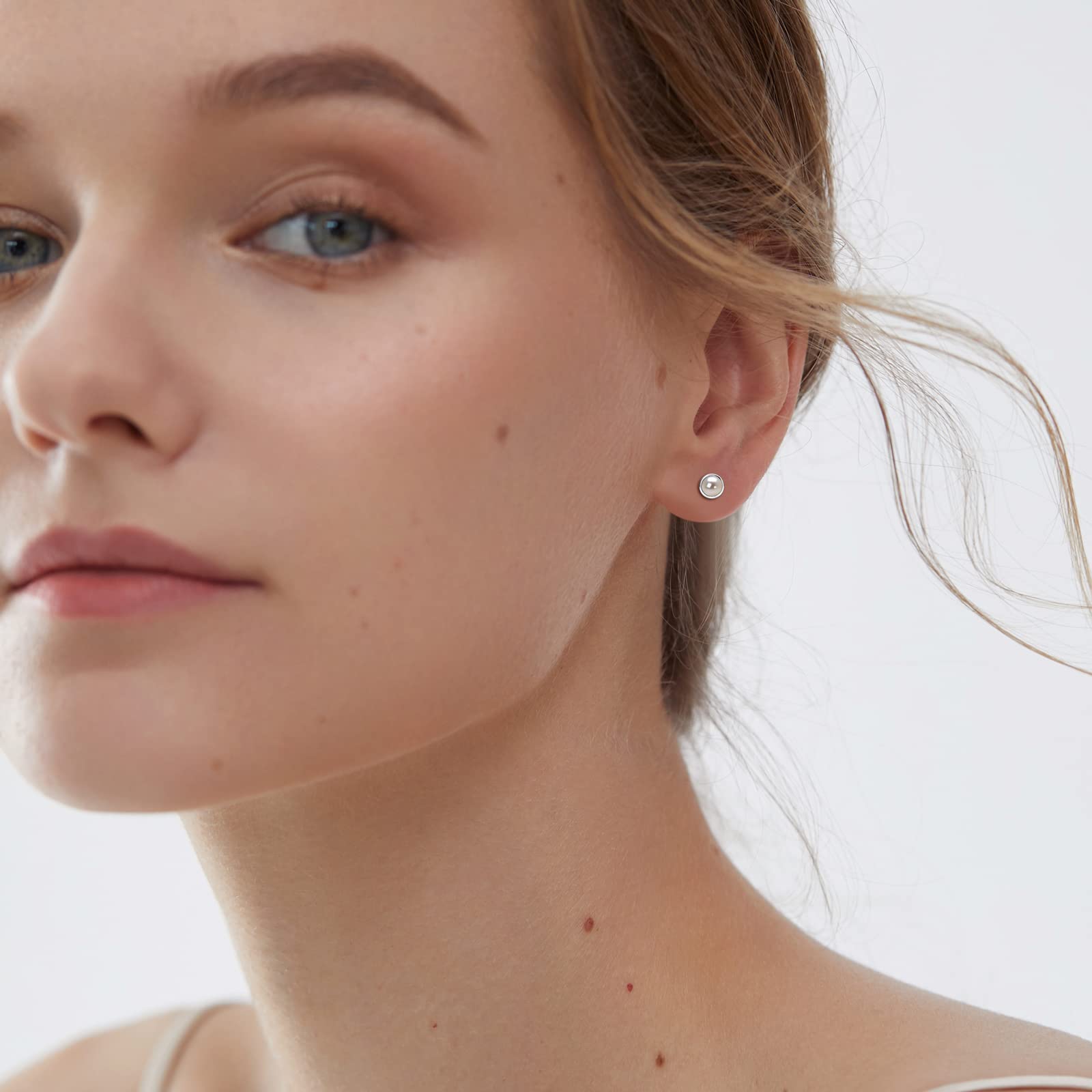 Aretes de perlas para mujer, chapados en oro de 18 quilates, seleccionados a mano, perlas cultivadas de agua dulce AAAA, hipoalergénicos, aretes de boda, regalo de joyería para ella, Plata 4