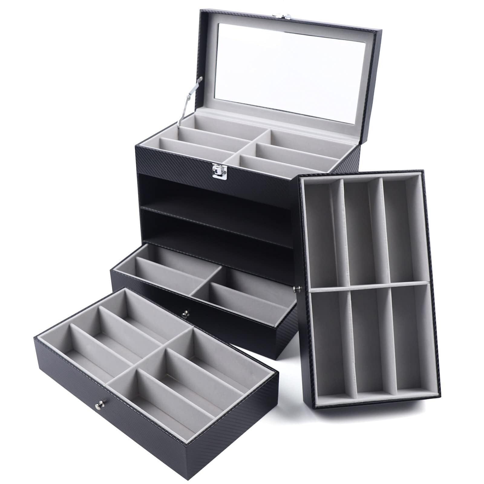 Sonnenbrillen Aufbewahrung 4-lagige Sonnenbrillen-Organizer-Box, Brillen-Aufbewahrungsbox, Display Brillenaufbewahrung