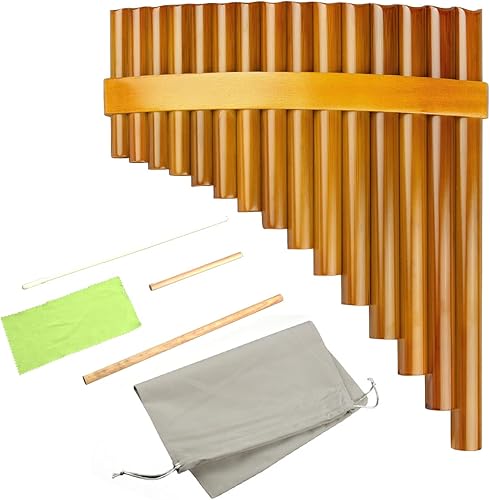 15 Tubos Brown Pan Flauta G Key Instrumento musical tradicional chino Pan Tubos Instrumento de viento de madera (mano izquierda)