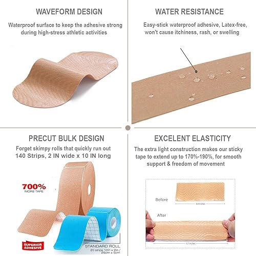 Vista 21 de Cinta deportiva de kinesiología original. Cinta deportiva profesional para tobillo, muñeca, rodilla, hombro, músculos, articulaciones. Sin látex