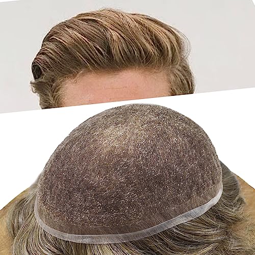 Right Hair Hair Toupee For Men Remy Human Hair Swiss Lace Mens Toupee Bleached Knot Hair Piece For Men Hair Replacement System Mens Hairpiece 8X10#440#4 Medium Brown+40% Grey 100% Density
