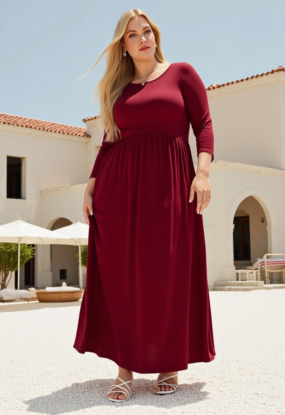 Nemidor Plus Size Maxi Dress for Curvy Women Fall Casual Loose Long Sleeve Dresses with Pocket 14-26 - Image 3
