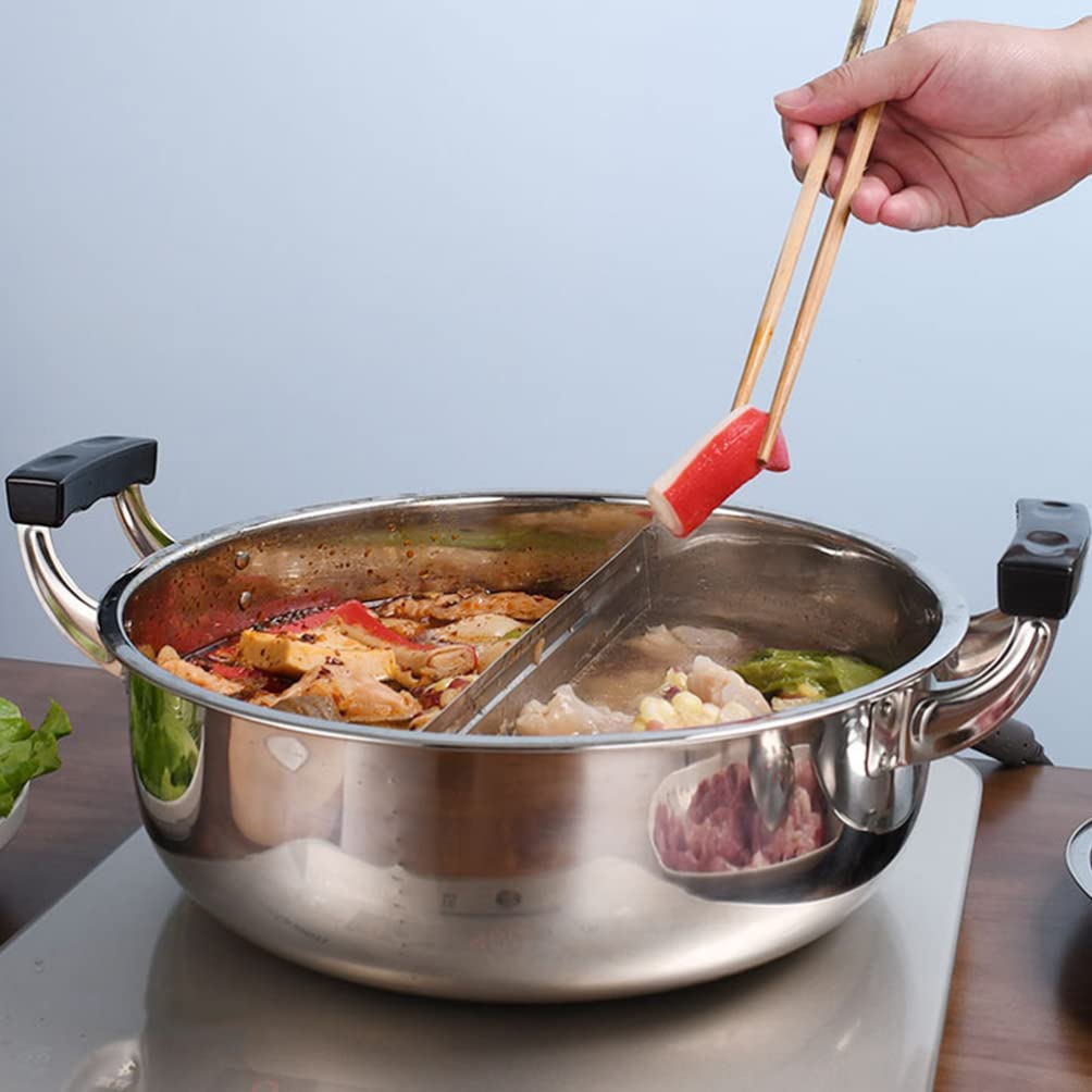 BESTonZON Olla Caliente Divisor de Acero Inoxidable Multifuncional, Resistente al Óxido y Fácil de Limpiar, para Cocinar Dos Sabores en Casa