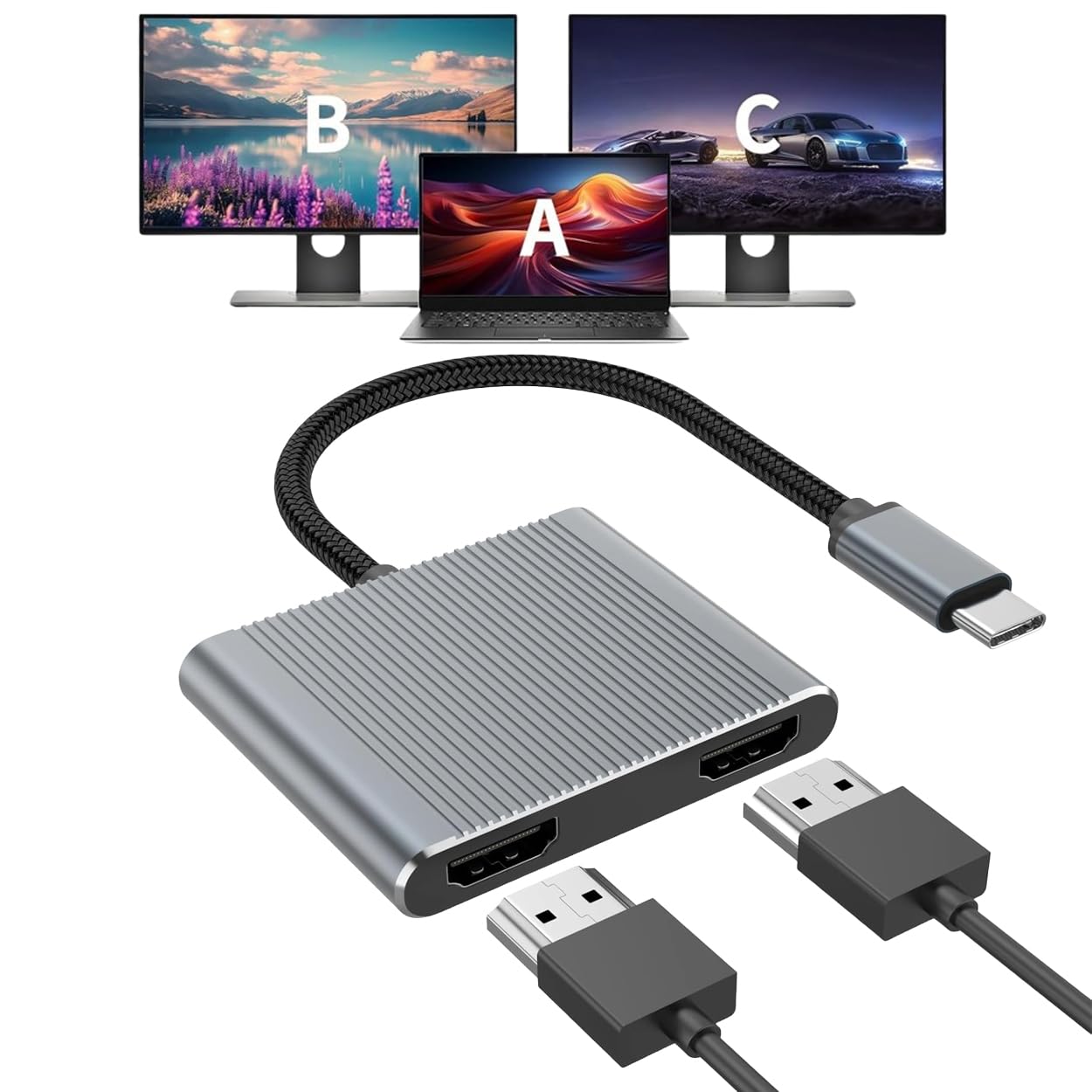 USB C to Dual HDMI Adapter,Dual Monitors Adapter 4K@60Hz Digital Sync Screen Connect Compatible with iPad Pro MacBook Pro, Chromebook Huawei Matebook, Dell XPS Series USB C to Dual HDMI Adapter,Dual Monitors Adapter 4K@60Hz Digital Sync Screen Connect Compatible with iPad Pro MacBook Pro, Chromebook Huawei Matebook, Dell XPS Series
