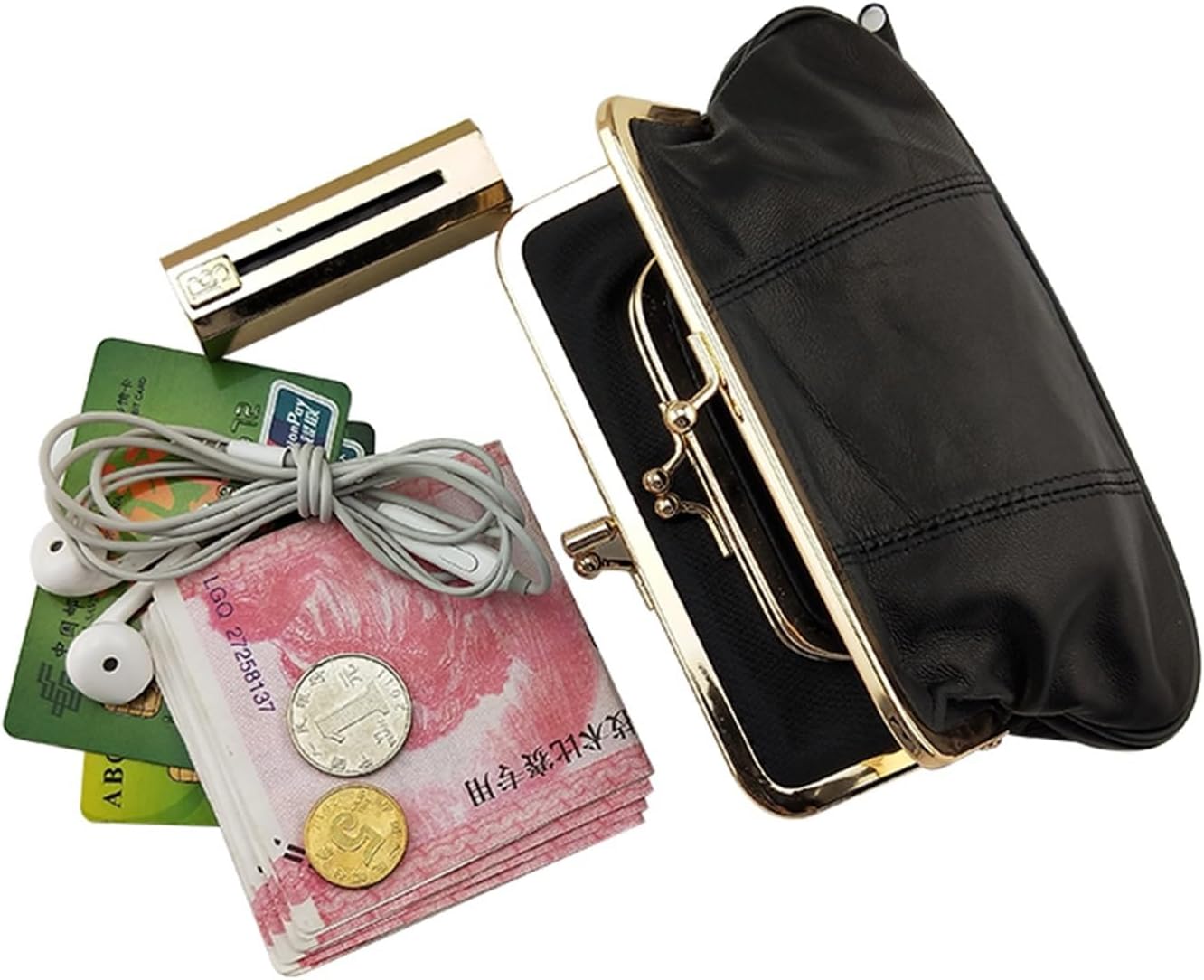 Key Wallet - Metal Hasp Card & ID Holder with Money Clip(Black-black)