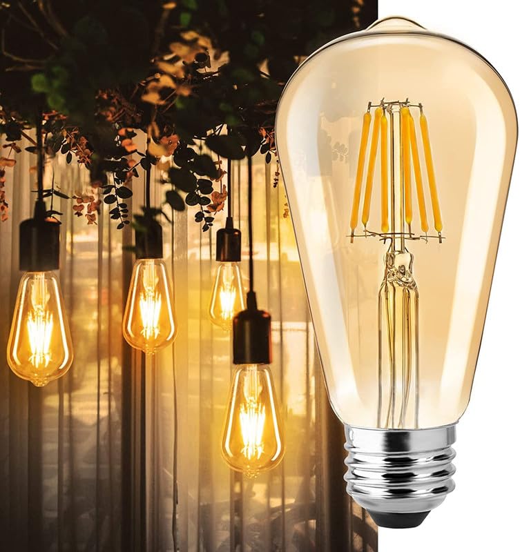 BASLASH Filament Antique Glass Light Bulbs Vintage Base E27 Bulb Yellow Light for Home Decoration, Hall, Balcony, Living Room, Restaurant Bar Lighting (Pack of 4) 4