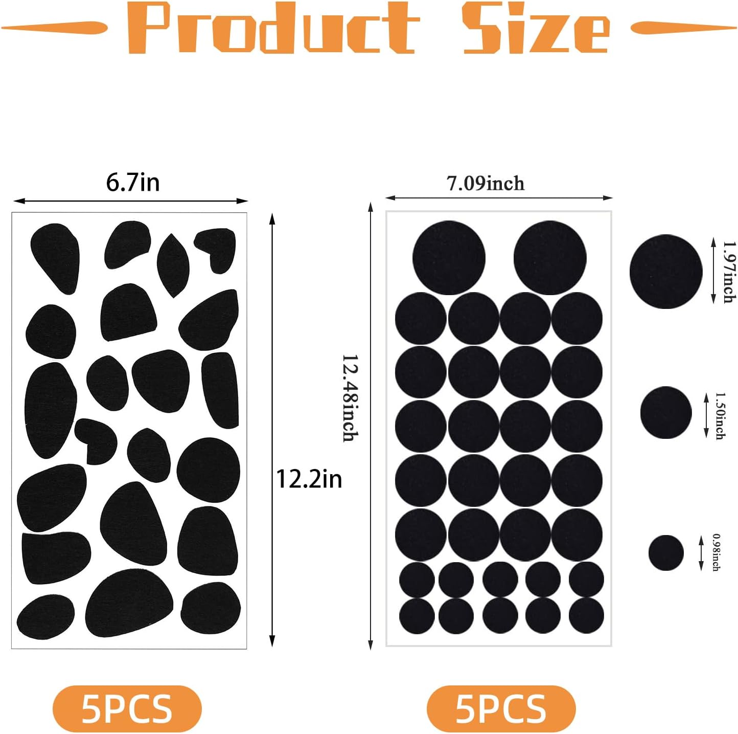 Hzloyat 10 Sheets 263 PCS Dalmation Spots Felt Circles Black Adhesive Felt Circles Irregular/Round Shape Adhesive Dots Pads for Halloween Dalmatian Costume DIY Sewing Project
