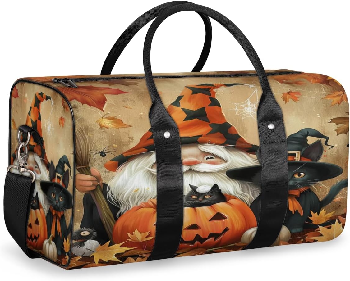 Happy Gnome Cat Travel Duffel Bag for Women Men Large Capacity Overnight Weekender Bags for Lightweight Waterproof Sport Gym Bag for Workout Yoga Swim