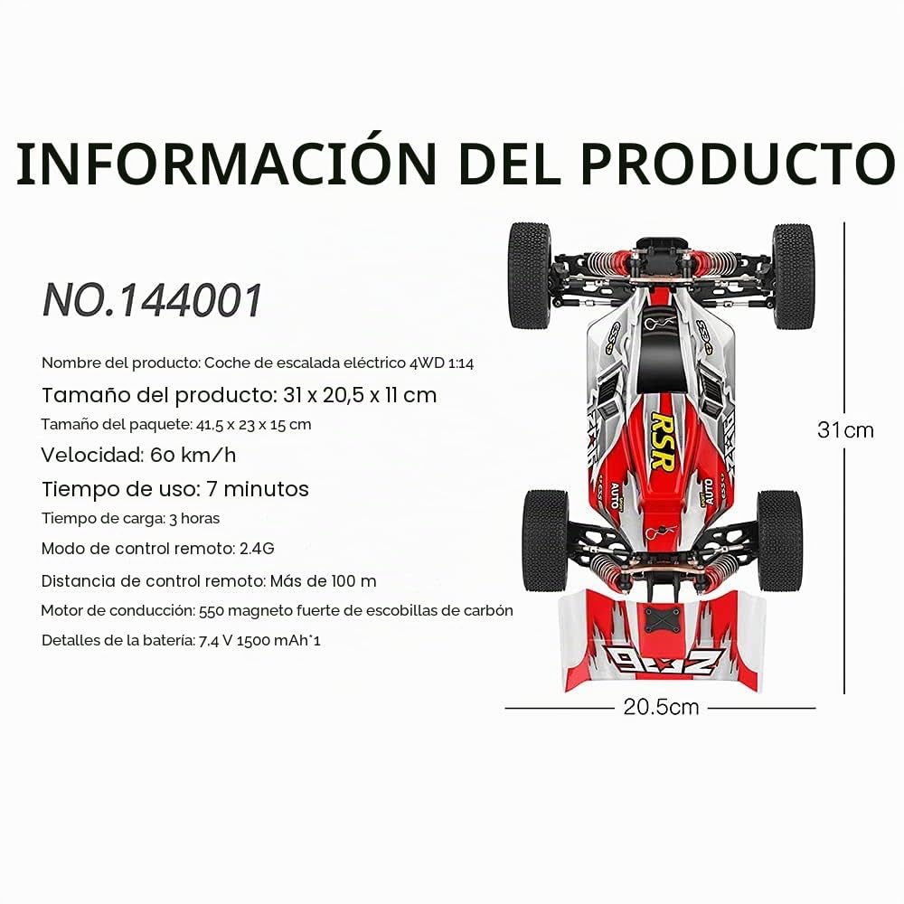 WLtoys 144001 RC Coche 60km/h, 2600mAh Actualización de batería 45 Minutos, 1:14 Vehículo Todoterreno 4WD, Racing ​Offroad Drift de Alta Velocidad Car 3 Pilas (Verde)
