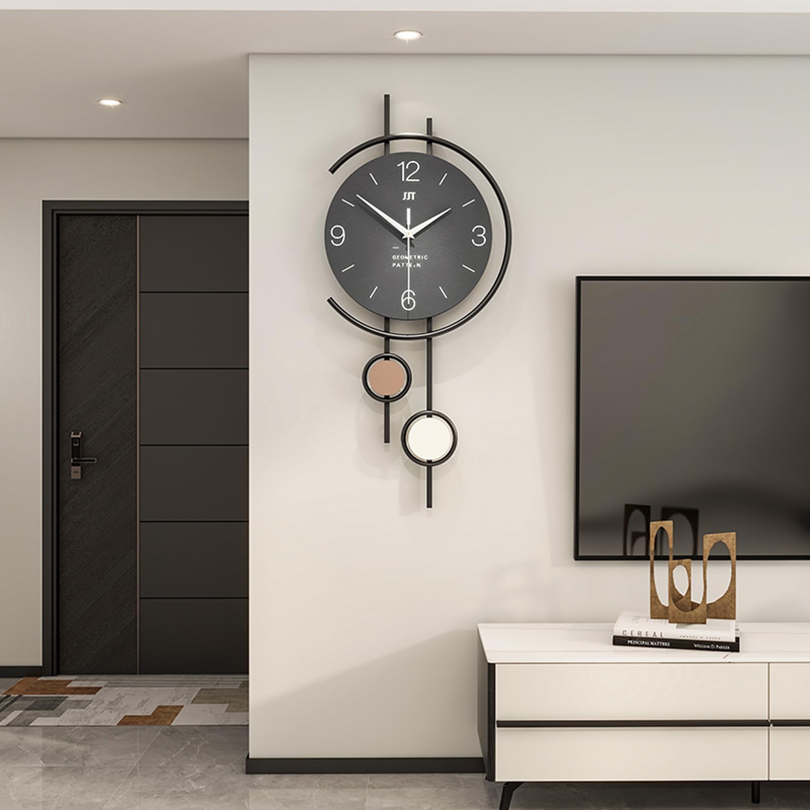 Große Schwarz Wanduhr für Wohnzimmer Minimalistisch Dekorative Moderne Metall Wanduhren Lautlos Ohne Tickgeräusche Batteriebetrieben für Küche Büro Schlafzimmer, 31x68cm