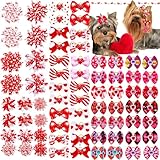 Senniea 60Pcs Dog Bows with Rubber Bands Love Heart Dog Bowknot Hair Bows Red Pink PuppyTopknot Bows for Day Doggie Cat Bunny Yorkie Pet Hair Grooming Accessories (Valentine's Day)
