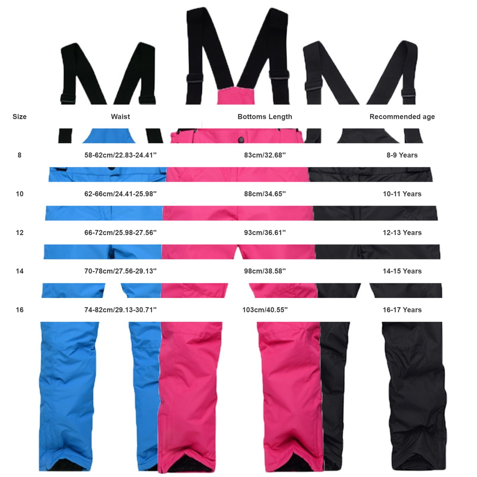 Pantalon de neige pour garçons et filles avec sangle réglable et fermeture éclair - Combinaison de ski isolée - Imperméable - Pantalon de pluie avec poches - Coupe large - Pantalon de neige tendance