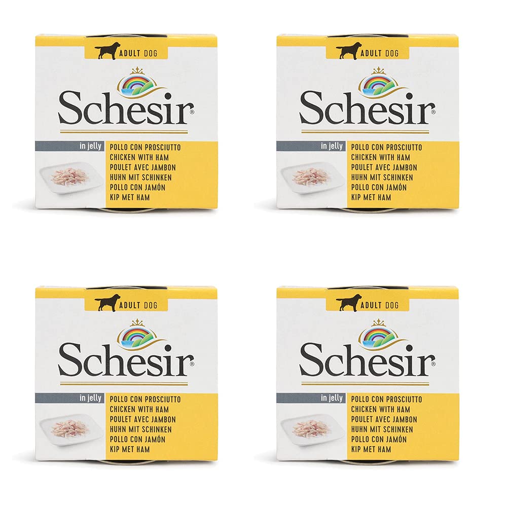 Schesir 67% Chicken Fillet with Ham in Jelly Canned Wet Dog Food - 150g Each - Pack of 4