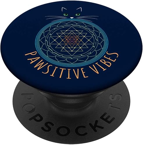Divertido Buda amante del gato Mandala Live In The Meow Zen Kitty PopSockets agarre y soporte para teléfonos y tabletas, Negro