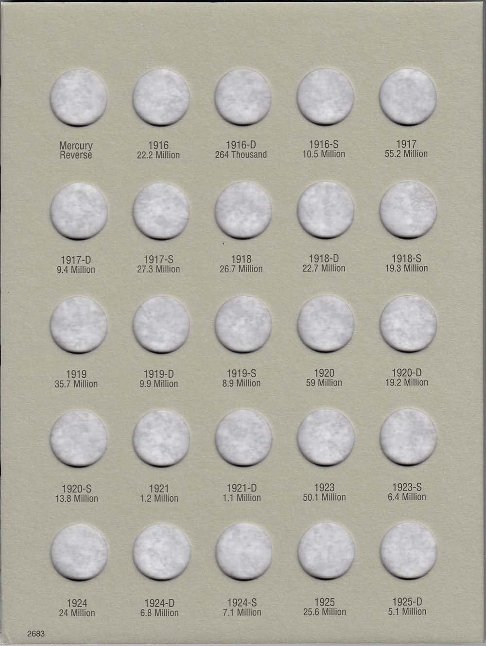 H.E. Harris & Co. US Dime Folder Set Mercury and Roosevelt 1916 to Present Day #’s 2683,2684,2685,2941
