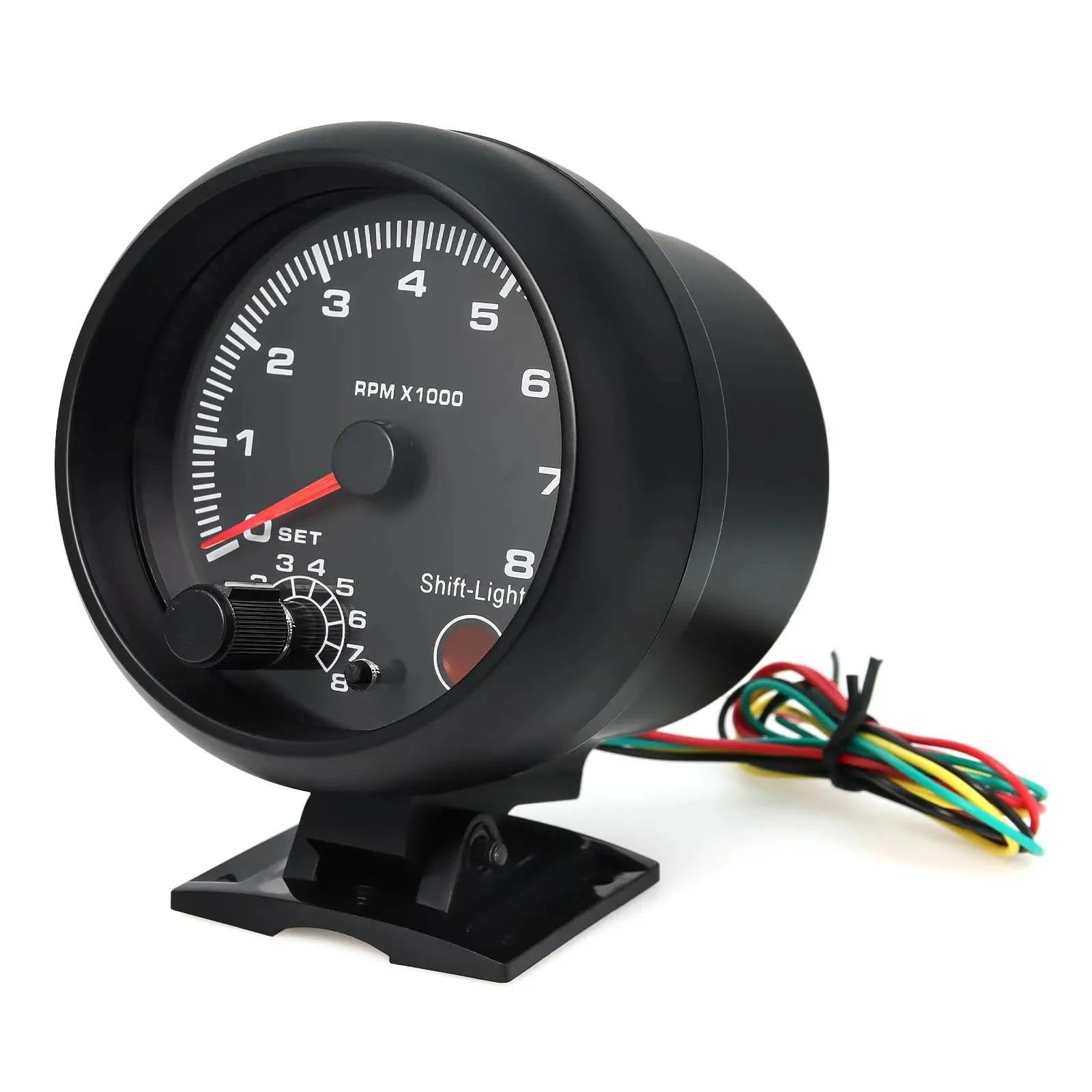Medidor de tacómetro Negro Luz Azul Inter Shift 0-8000 RPM